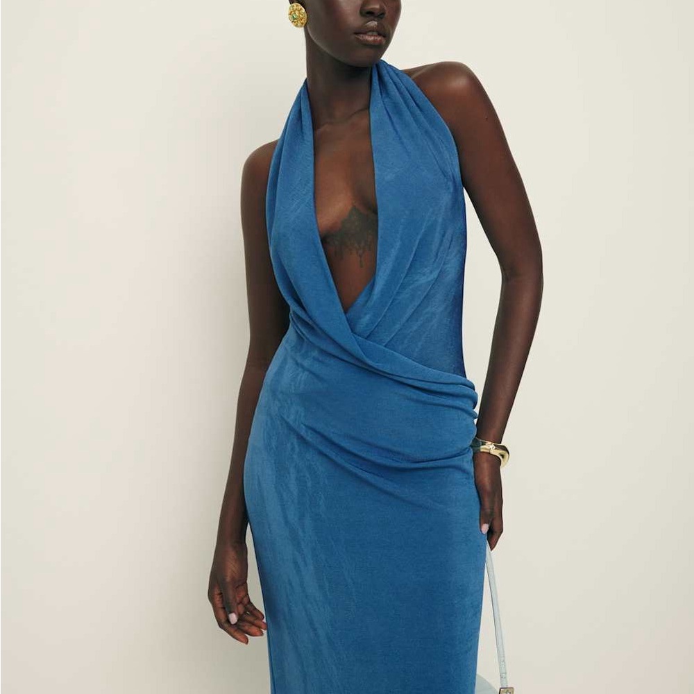 Reformation blue backless dress